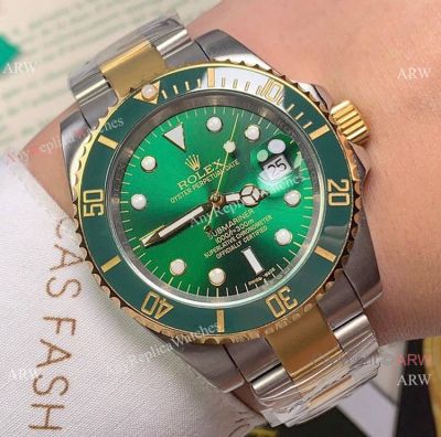 Rolex Replica Submariner Two Tone Green Dial Watch Wholesale